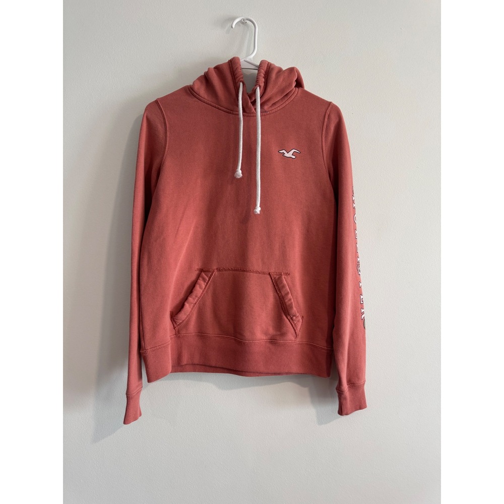 Y2K Hollister Floral Graphic Sleeve Hoodie Womens Small Terracotta Pink Pullover